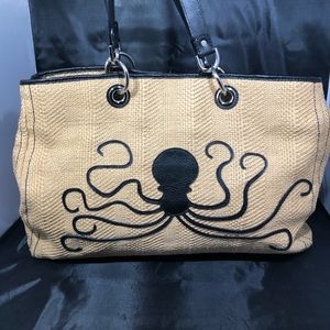 Kate Landry XLbeach tote jute octopus leather trim